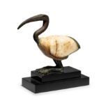An Egyptian Bronze and Alabaster Ibis Length 4 inches (10.4 cm).