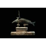 An Egyptian Bronze Oxyrhynchus Fish Height 4 1/4 inches (10.9 cm).