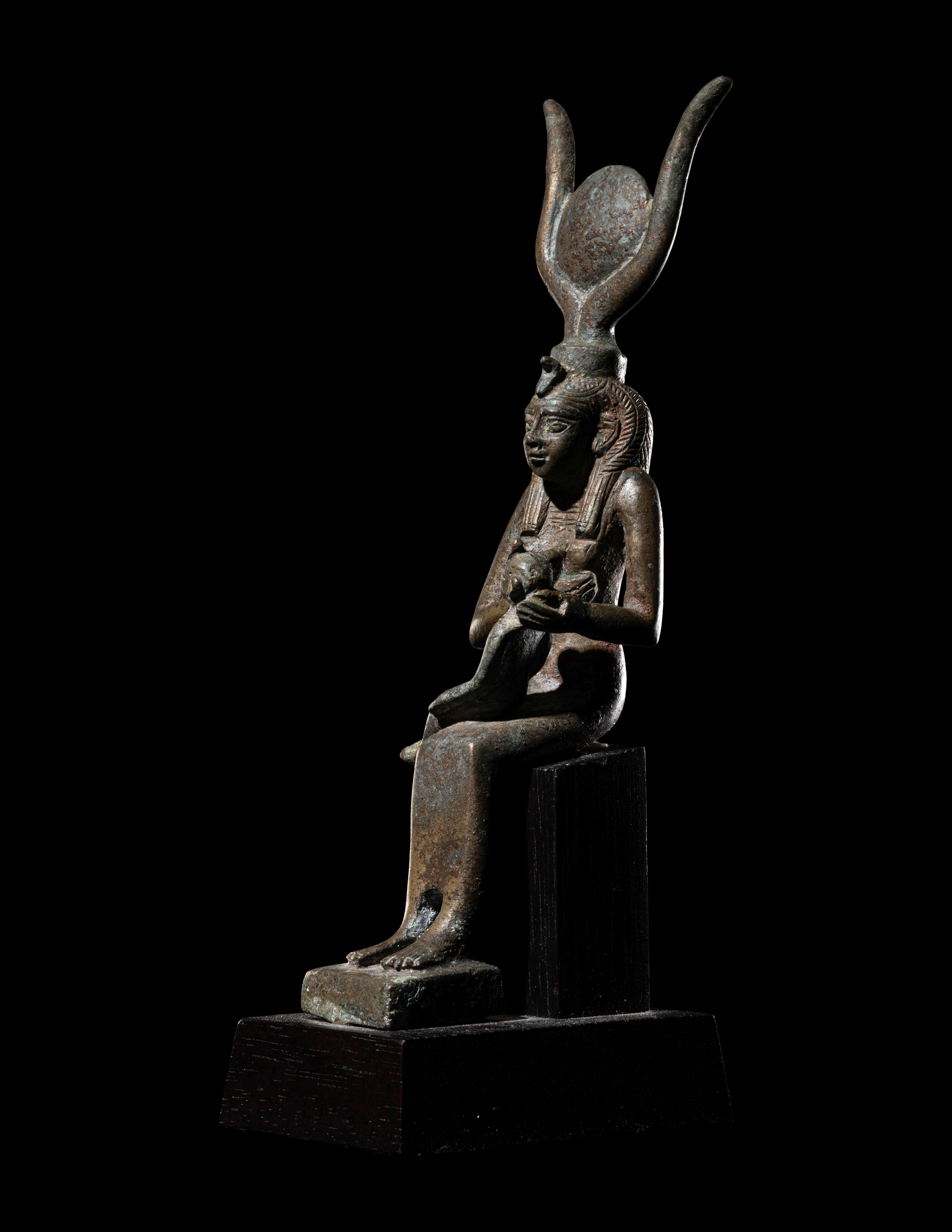 An Egyptian Bronze Isis and Horus  Height 6 1/4 inches (16 cm). - Image 4 of 6