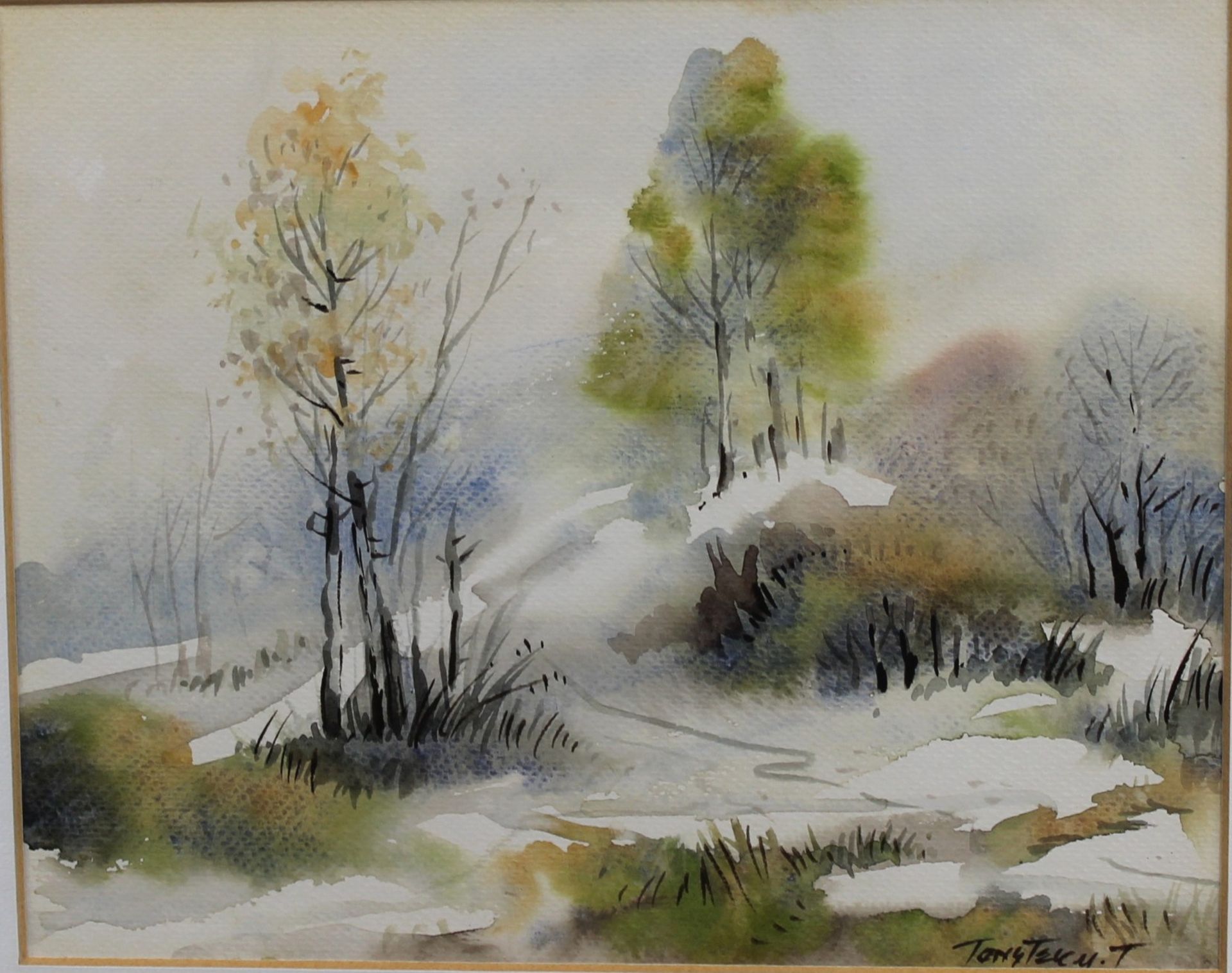 1 Aquarell gerahmt "Auenlandschaft", rechts unten signiert T. Tongterm, Tony Tongterm (1940), ca. - Image 2 of 3