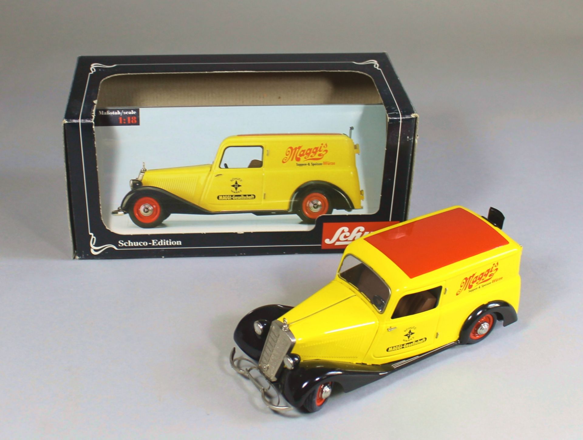 1 großes Modellauto mit original Karton "Schuco-Edition, Mercedes-Benz 170V Kastenwagen "Maggi´s