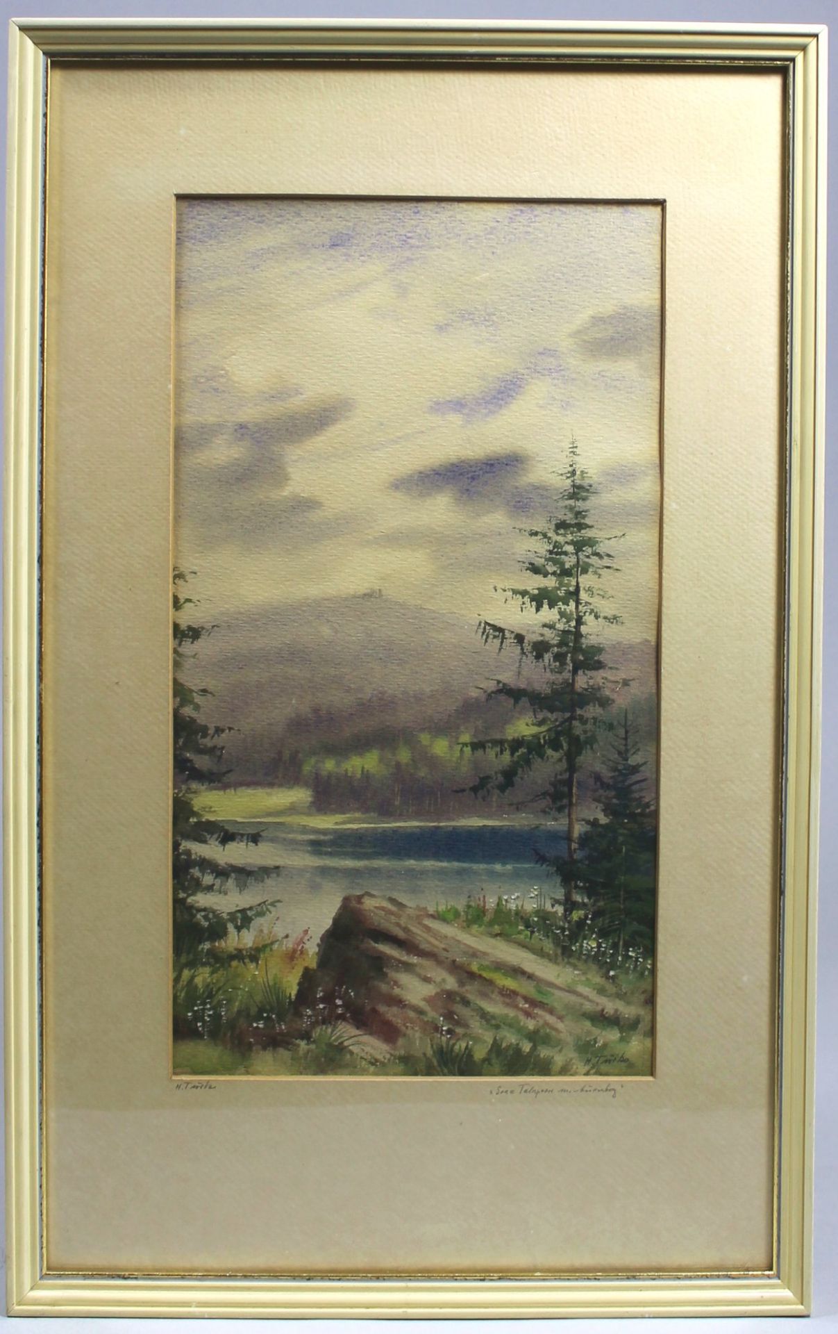 1 Aquarell "Talsperre",, 2 x signiert H. Türke, Paul Hugo Türke Kunstmaler aus Adorf im