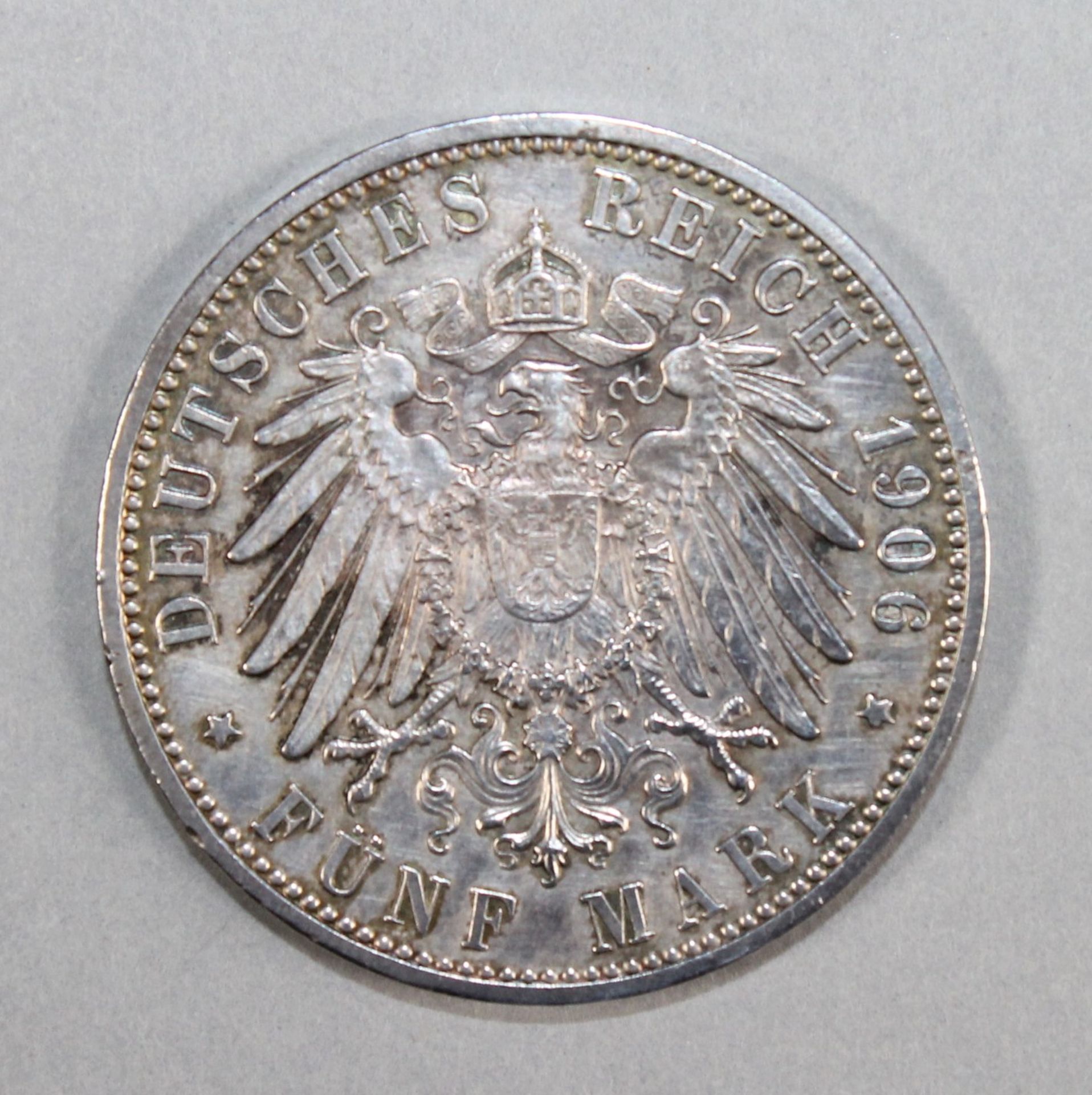 1 Münze Silber (900/000) „5 Mark, Deutsches Reich 1906, Friedrich und Luise von Baden“, D 38mm, (ca. - Image 2 of 2