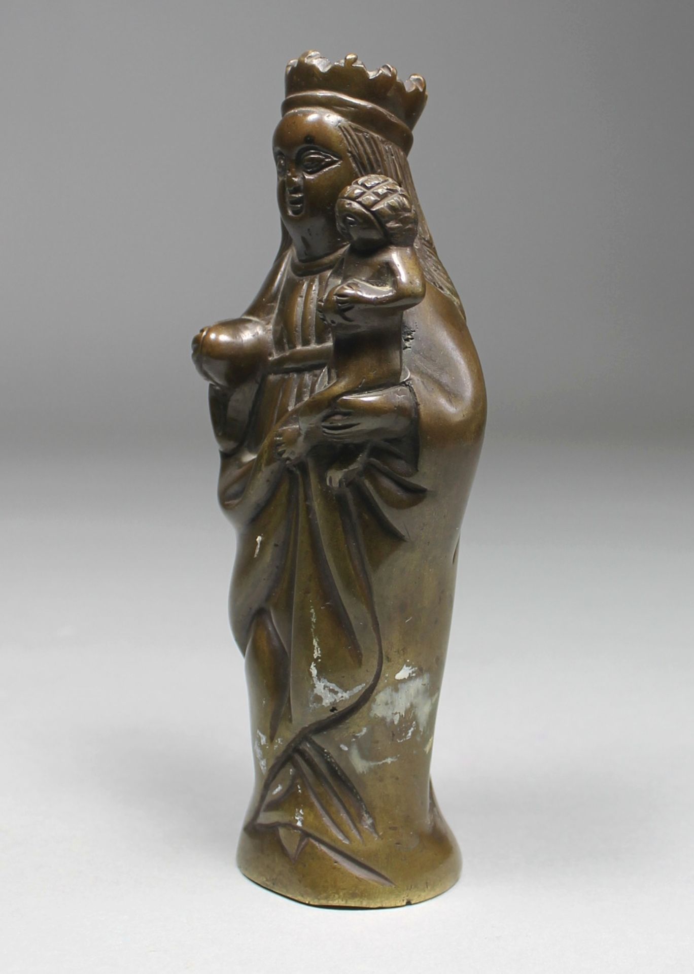 1 kleine Skulptur Bronze "Maria mit Jesus", H ca. 17cm, schwere Ausführung, - Bild 3 aus 4