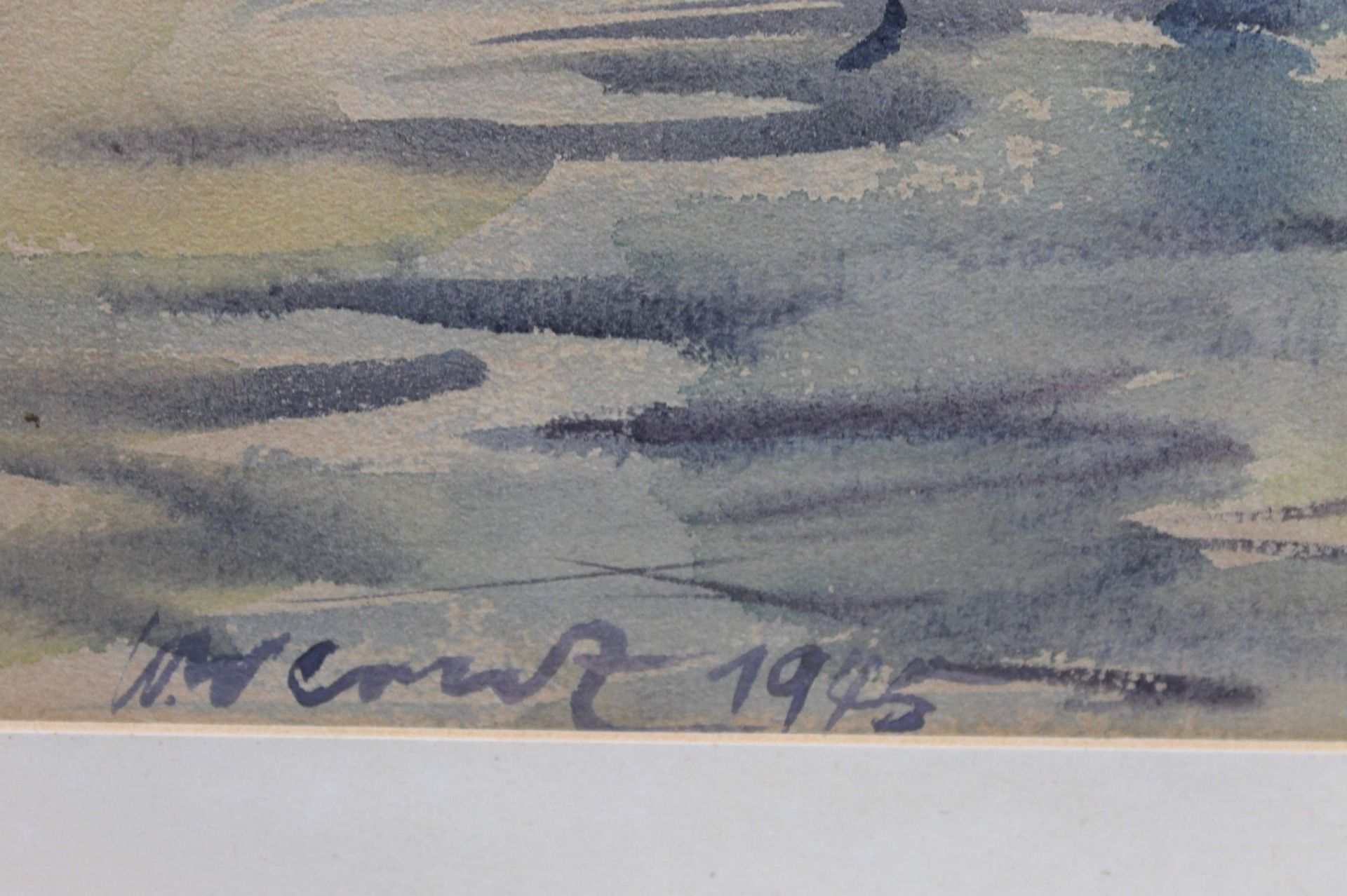 1 Aquarell "Flußlandschaft", links unten signiert und datiert 1945, ca. 33cm x 41,5cm ( - Image 2 of 2