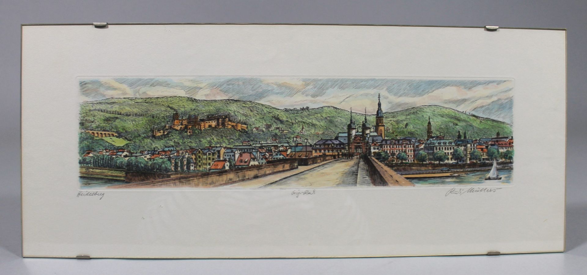 2 col. Original-Radierungen "Heidelberg und Neckargemünd", rechts unten mit Bleistift signiert