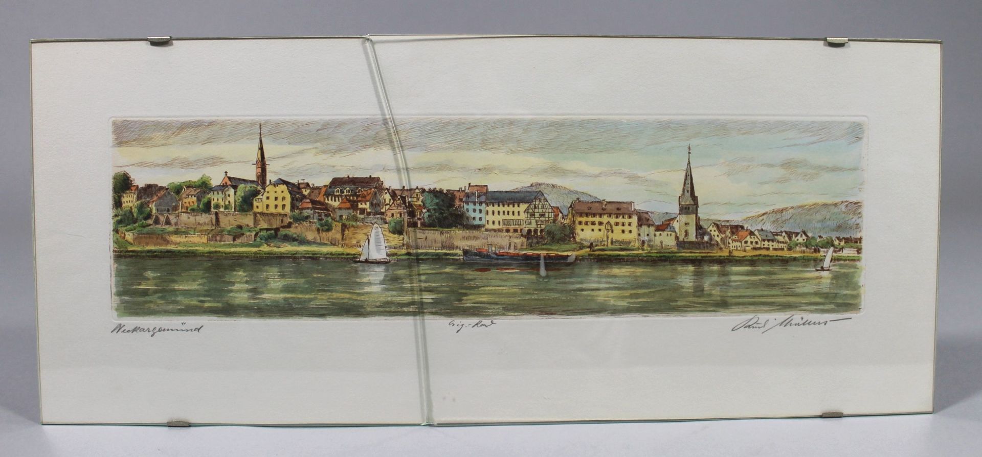 2 col. Original-Radierungen "Heidelberg und Neckargemünd", rechts unten mit Bleistift signiert - Image 2 of 2