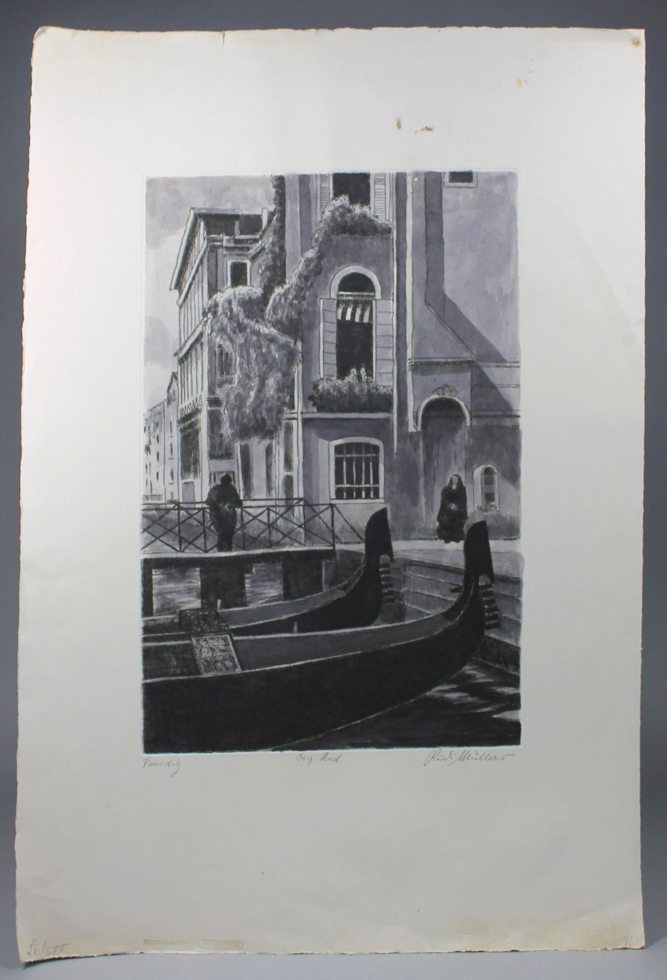 3 original Radierungen und 1 Aquarell, ungerahmt "Venedig", rechts unten jeweils signiert Rudi - Image 3 of 4