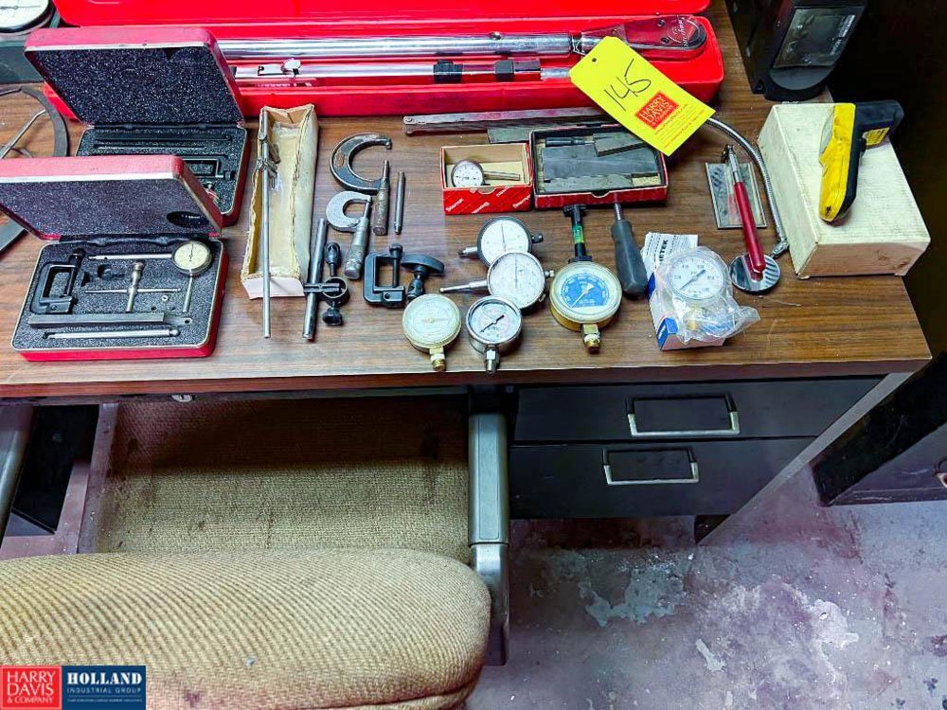 Assorted Micrometer Sets, Callipers, Gauges, Clamps, 4-Drawer Filing Cabinet, Desk and Chair with Ca - Image 3 of 3