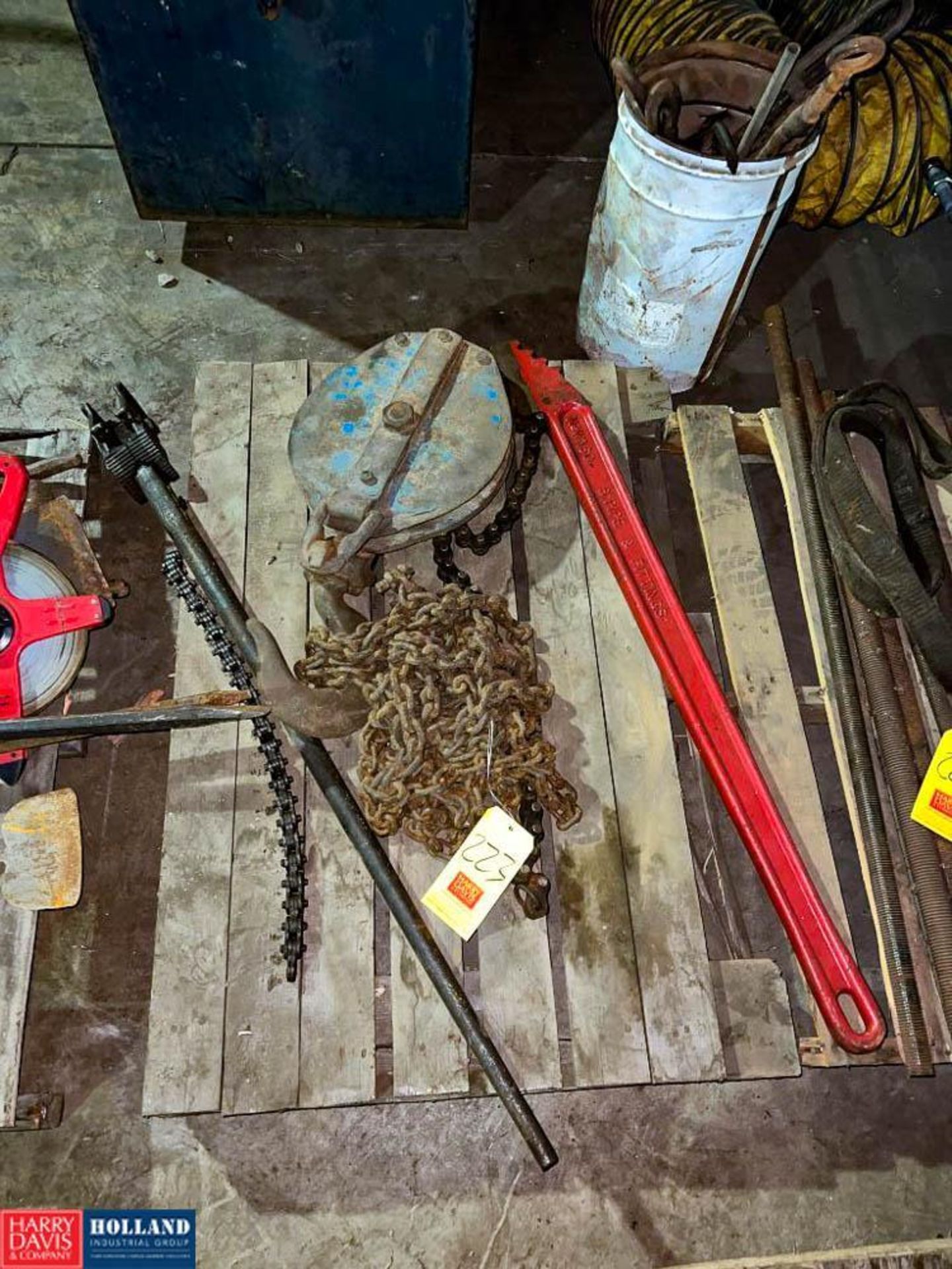 (3) Pallets with Assorted Tie Rods, Sledge Hammers, Pipe Wrenches, 300' Tape Measure and Hazard Sign - Image 2 of 4