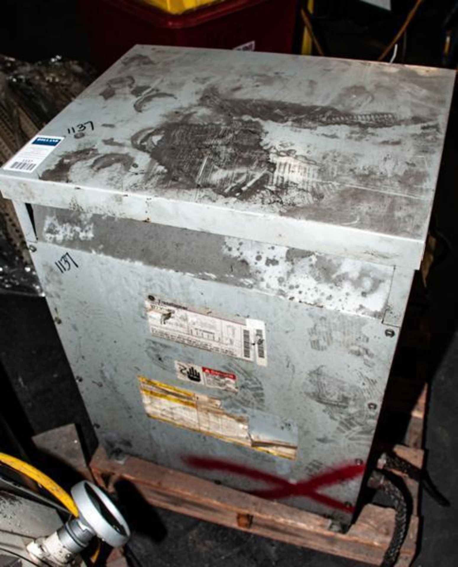 (2) Transformers on pallet, GE Transformer 9T2301052, & EGS Hevi-Duty 15KVA transformer