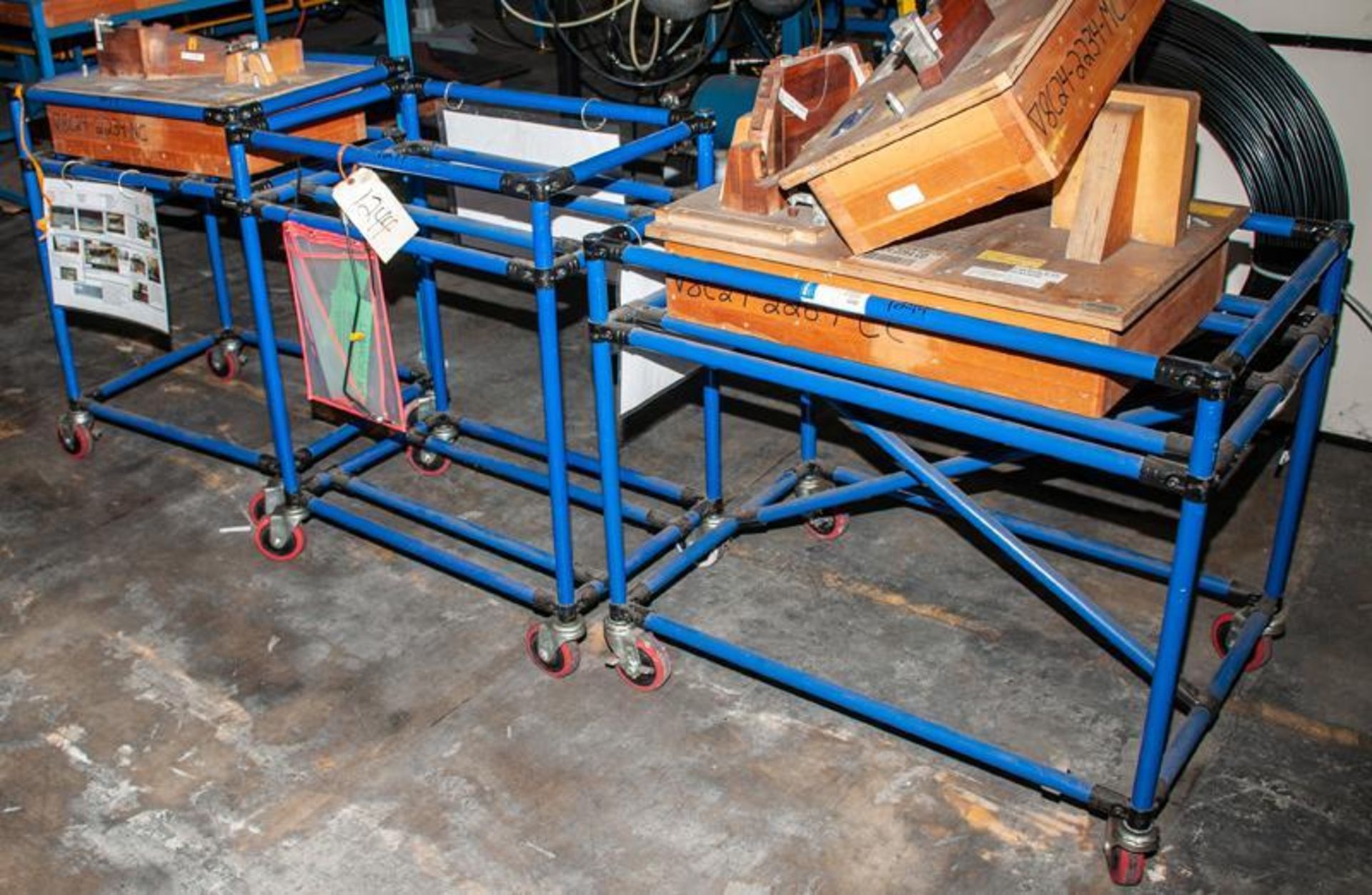 (3) Various size stands on wheels made w/ Approx. 1" tubes and Creform hardware, wood gauges NOT inc