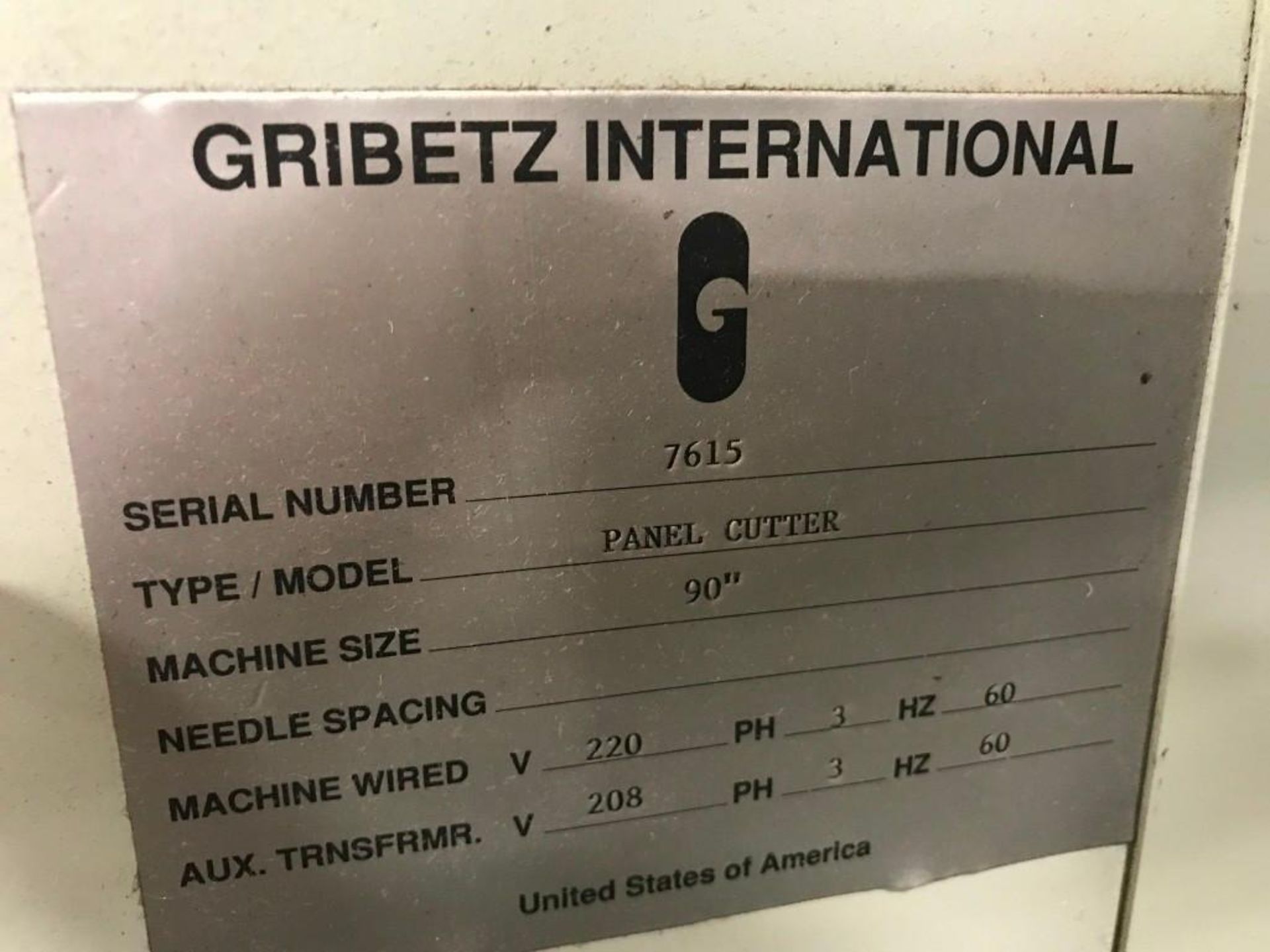 Gribetz International Panel Cutter, Series QCS-90-STD, Machine Size 90", 220/208/3/60, Ser#7615 - Image 4 of 4