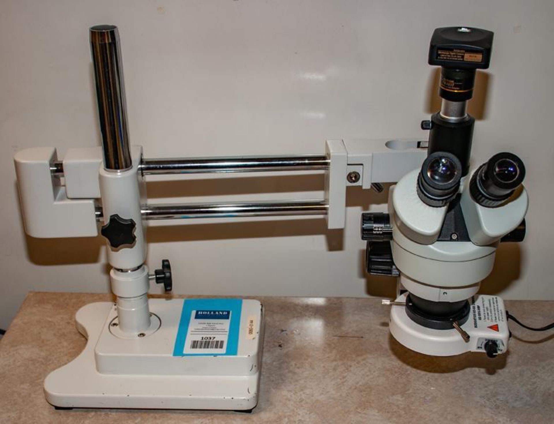 AM Scope microscope w/ Amscope MU-130 1.3mp color CMOS digital camera, and FMA037 camera adapter, LE