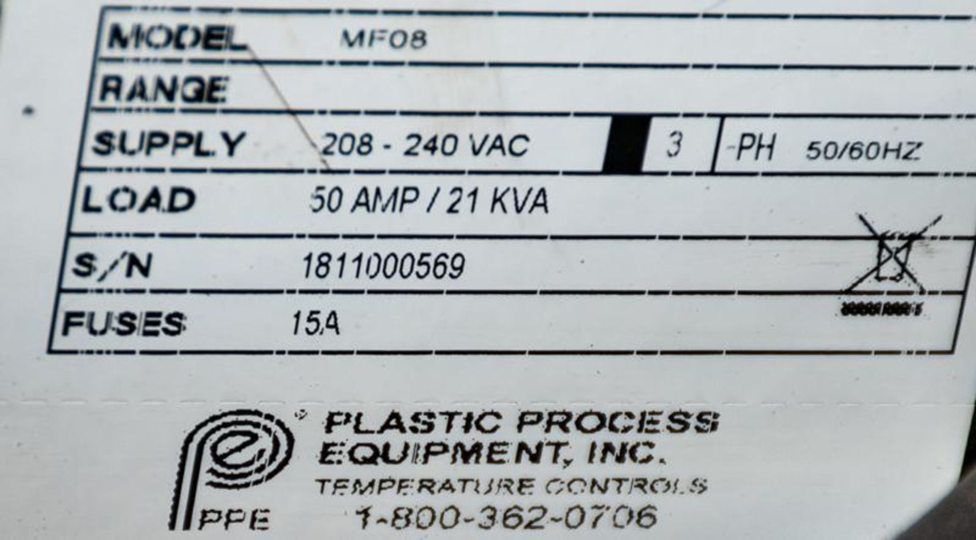 Plastic Process Equipt. 8-zone temperature controller (1) missing, Mdl MF08, s/n 1811000569, 208-240 - Image 3 of 3