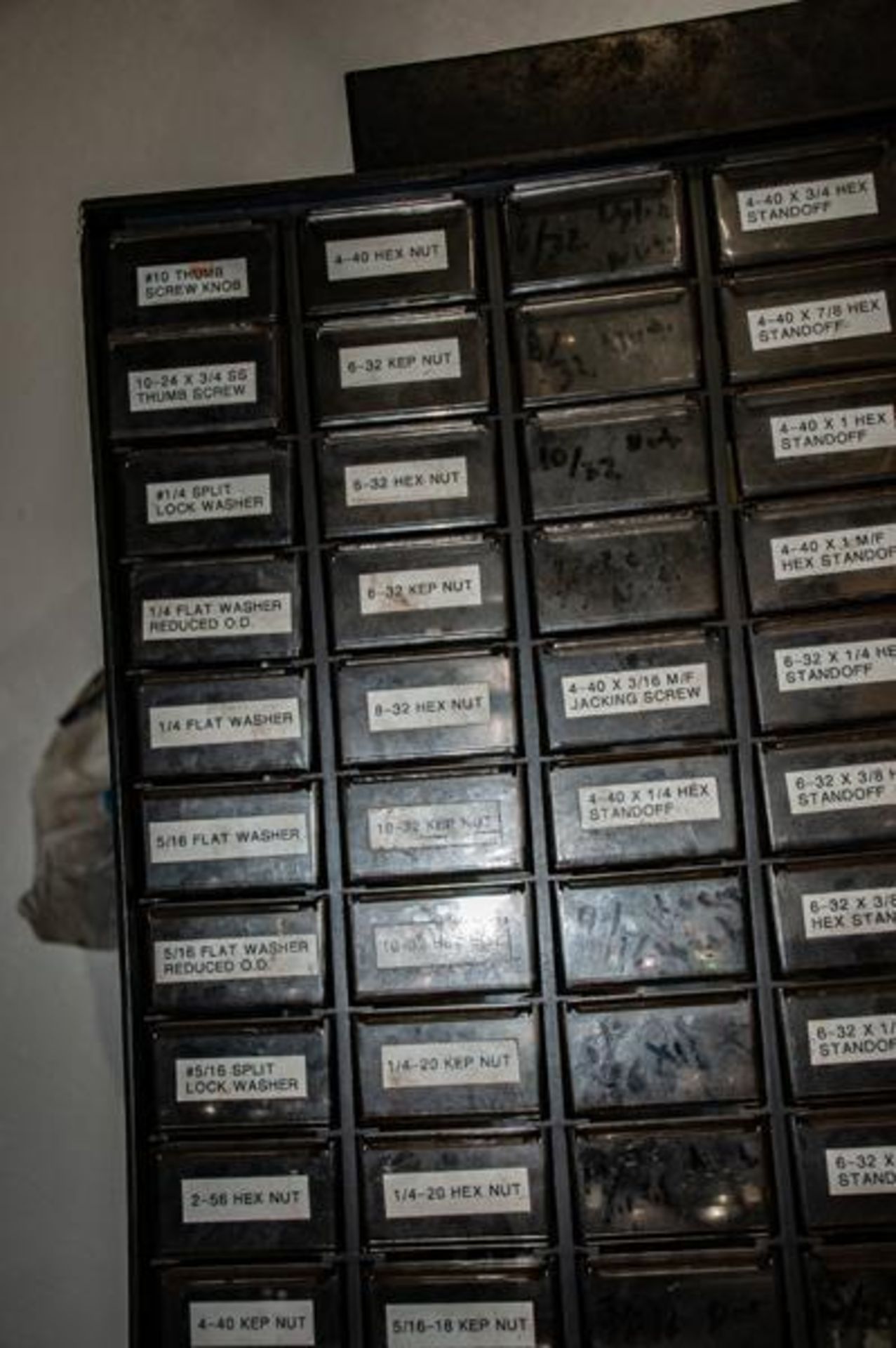 Stacked small parts cabinets (3) stacks, w/ contents, hardware, screws, nuts, bolts, washers, set sc - Image 15 of 24