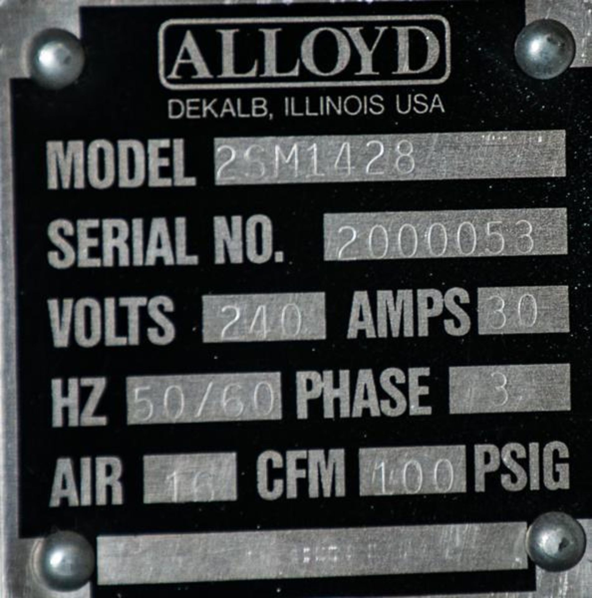 Alloyd heat sealer, mdl. 2SM1428, s/n 2000053 240v 3ph. And pallet of parts and cart w/parts - Image 4 of 6