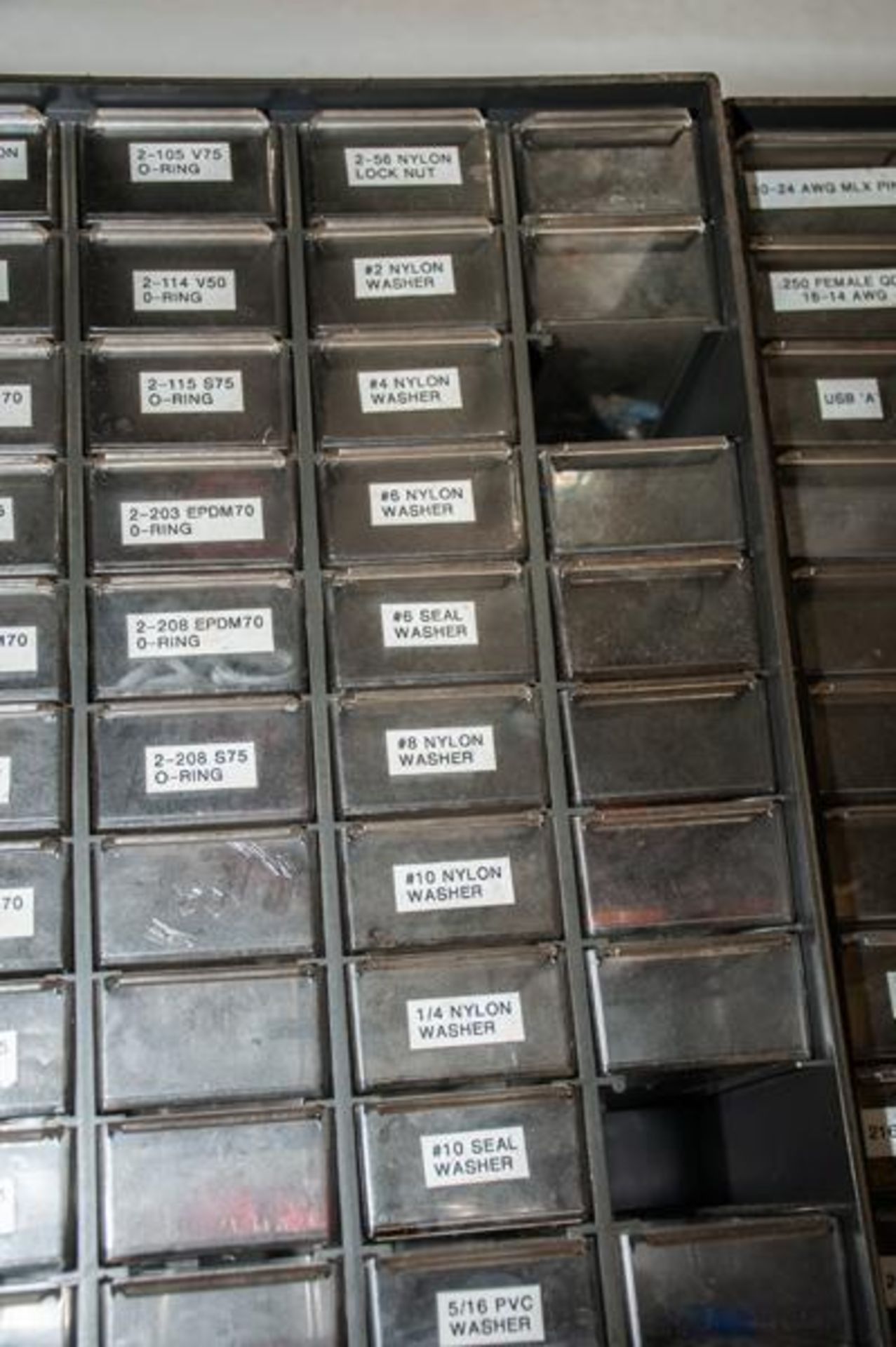 Stacked small parts cabinets (3) stacks, w/ contents, hardware, screws, nuts, bolts, washers, set sc - Image 6 of 24