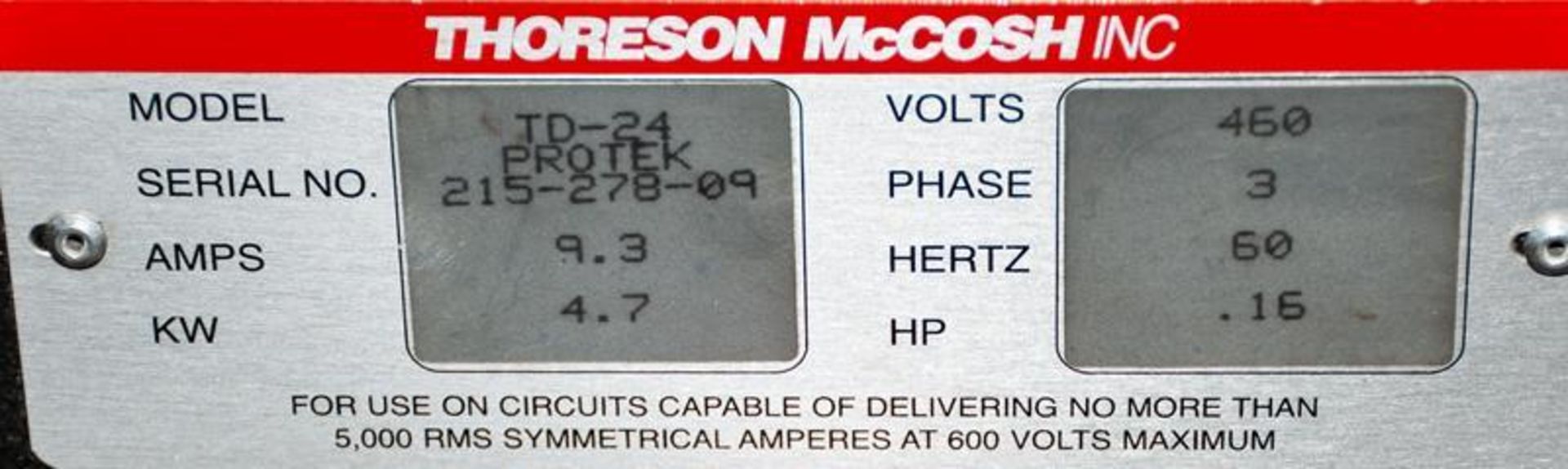 Thoreson-McCash TD-24 Dryer s/n215-278-09. 460v 3ph, Closed loop non valve drying system - Image 2 of 2