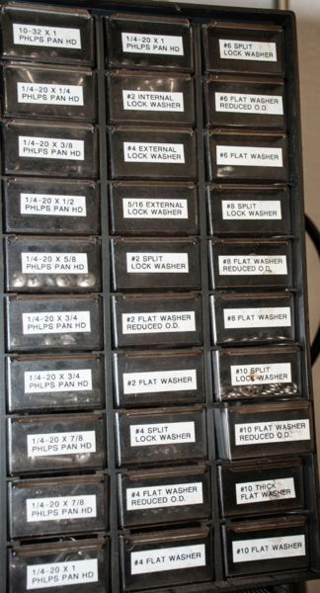 Stacked small parts cabinets (3) stacks, w/ contents, hardware, screws, nuts, bolts, washers, set sc - Image 19 of 24