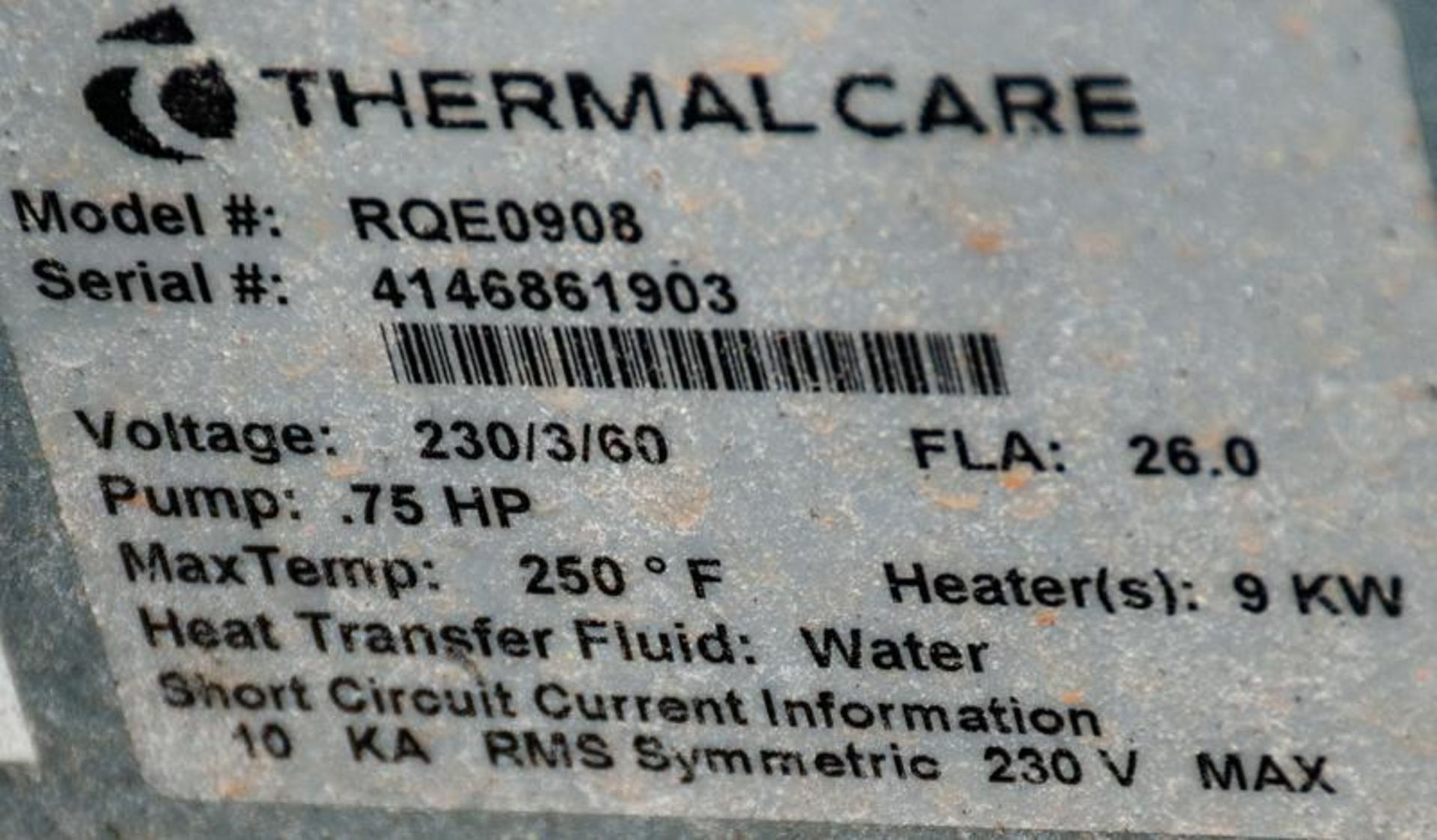 ThermalCare Aquatherm RQE Mold temperature controller, 230v 3ph, Mdl RQE0908, s/n 4146861903, 3/4 hp - Image 3 of 3