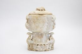 A CARVED JADE/HARDSTONE CENSER AND COVER