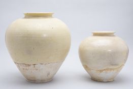 TWO TANG STYLE WHITE GLAZED JARS