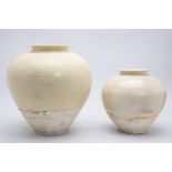 TWO TANG STYLE WHITE GLAZED JARS