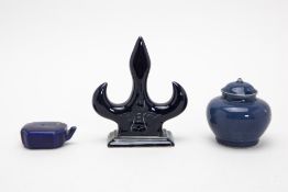 THREE BLUE GLAZED CHINESE ITEMS