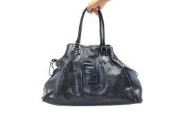 A FENDI NAVY PATENT LEATHER PERFORATED DU JOUR BAG