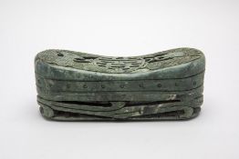 A CARVED HARDSTONE/JADE HEADREST OR BOX