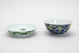 A PORCELAIN DRAGON BOWL AND DISH