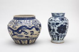 TWO BLUE AND WHITE VASES