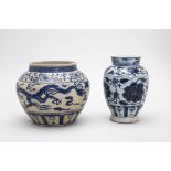 TWO BLUE AND WHITE VASES