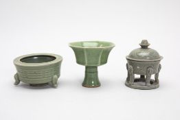 THREE CELADON GLAZED VESSELS