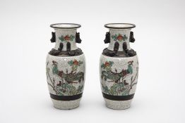 A PAIR OF FAMILLE VERTE CRACKE GLAZED VASES