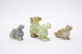 THREE CARVED HARDSTONE MODELS OF DRAGONS