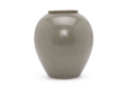 A GREY/GREEN GLAZED OVOID VASE