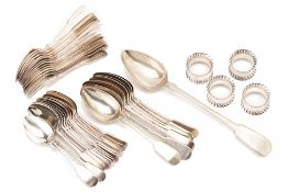 A QUANTITY OF ENGLISH SILVER PLATED FIDDLE PATTERN CUTLERY