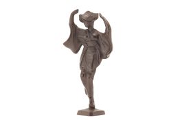 A JAPANESE CAST IRON FIGURE OF A DANCER