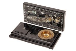 A MOTHER OF PEARL INLAID BLACK LACQUER BOX