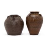 TWO ORIENTAL BROWN GLAZED JARS