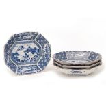 A SET OF FOUR BLUE AND WHITE OCTAGONAL DISHES