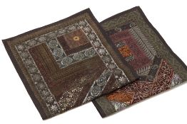 TWO BLACK EMBROIDERED PATCHWORK TABLE RUNNERS