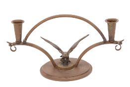 A METALWARE TWO BRANCH CANDLE HOLDER