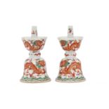 A PAIR OF CHINESE ENAMELLED PORCELAIN CANDLESTICKS