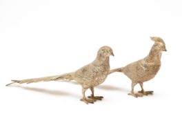 TWO SILVER PLATED MODELS OF PHEASANTS