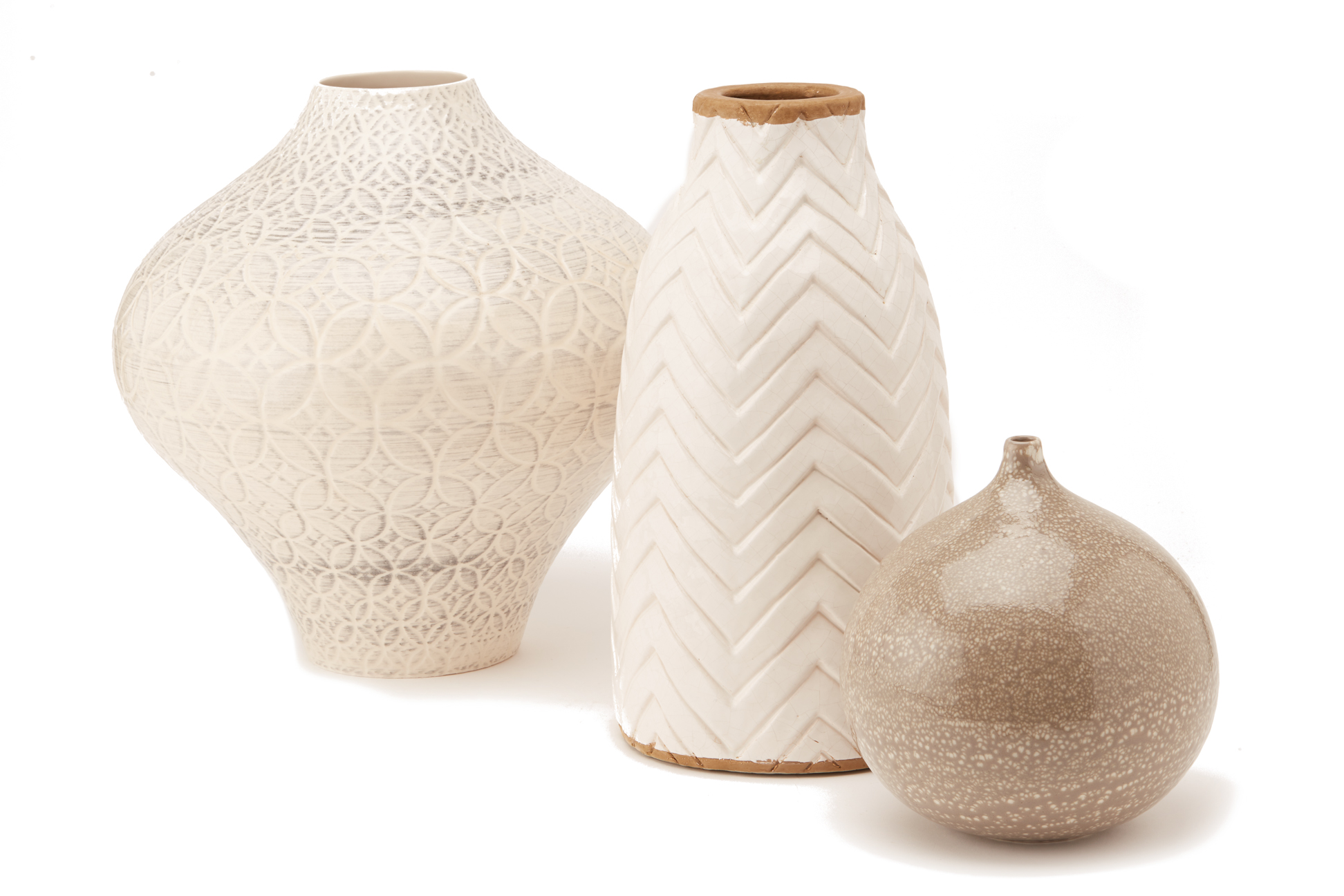 THREE CERAMIC VASES RETAILED BY CRATE & BARREL