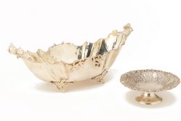 A SILVER PLATED BOWL AND PEDESTAL DISH