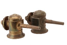 A PAIR OF BRASS COACHING LAMPS